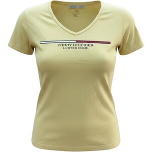 Vintage Y2K Tommy Hilfiger Womens Tee Yellow Sz S Limited Edition Logo Spellout